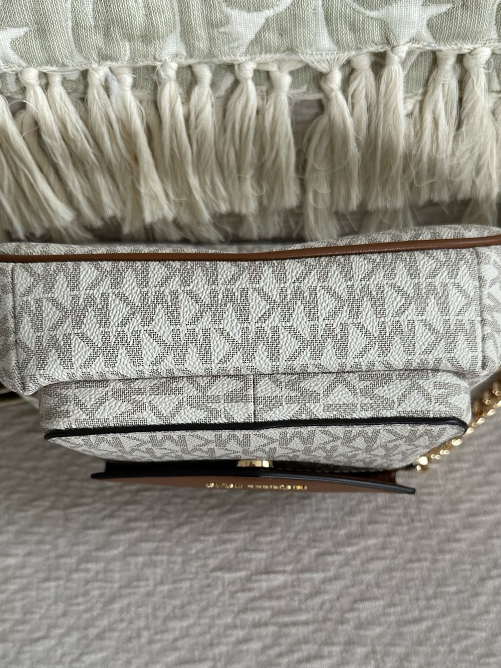 Michael Kors Cream MK Logo Belt Bag with Brown Trim and Gold Hardware - Picture 3 of 7